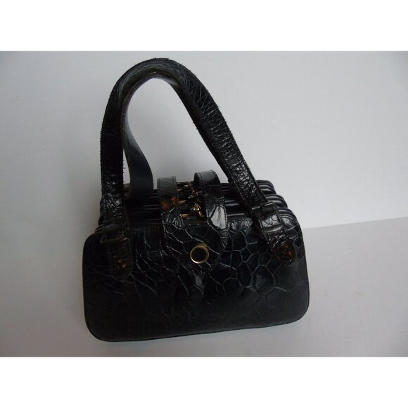 Vintage 1960's Blue Alligator Handbag Made In Italy Gold Tone Hardware - Picture 1 of 10